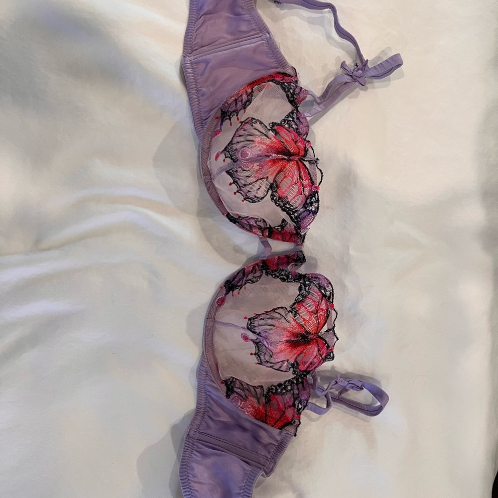 Fleur du Mal Lavender and Red Floral Bra